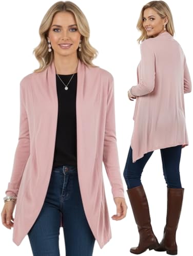 Image of ToBeInStyle Womens Open Front Long Sleeve Lightweight Asymmetrical Draped Cardigan with Side Pockets
