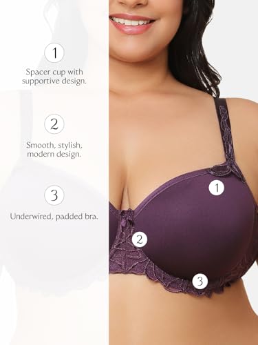 Image of Triumph Modern Finesse Bra For Women Wired Padded Spacer Cup Bra Seamless Breathable T-Shirt Bra Elegant Embroidery Full Coverage Lingerie Innovative Big Cup Support Pack Of 1
