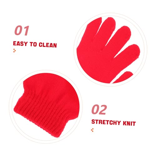 Knitted Gloves Warm Full Finger Winter Mittens for Aged Solid Red Color for and Cold Weather Activities3
