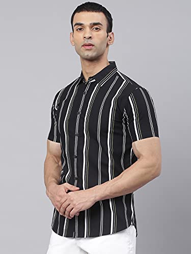 Image of Dennis Lingo Men's Vertical Stripes Slim Fit Cotton Casual Shirt