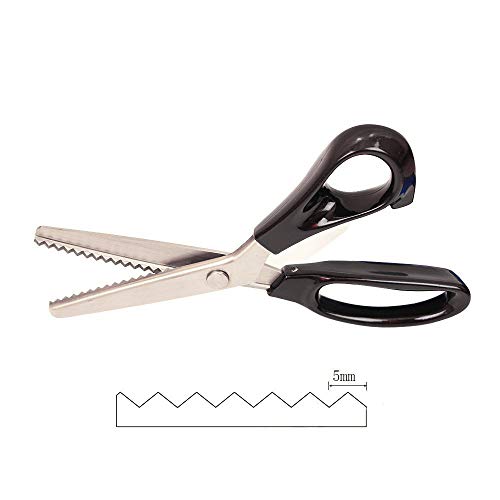Xemz Dressmaking Sewing Craft Scissors, Professional Stainless Steel Pinking Shears Comfort Grip, Serrated & Scalloped Blades Cut Tailor Decorative Tool - Fabrics Leather Paper Craft (Serrated 5mm)