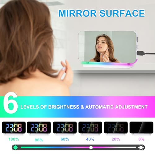 Sukeen 7.4" LED Digital Alarm Clock, Mirror Clock with 11 Colors Time Display, 10 Modes RGB Night Light, USB C Charger Port - Image 4