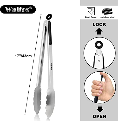 Walfos Küchenzange 43cm Grillzange mit langem Griff, 304 Premium-Edelstahl und rutschfester hitzebeständiger Griff - ideal zum Grillen, Grillen, Drehen und Kochen von Speisen