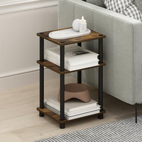Image of Furinno JUST Side Table, 3-Tier End Table, Open Shelves Night Stand, Bedside Table, Toolless Assembly, for Living Room, Bedroom, Bathroom, Amber Pine