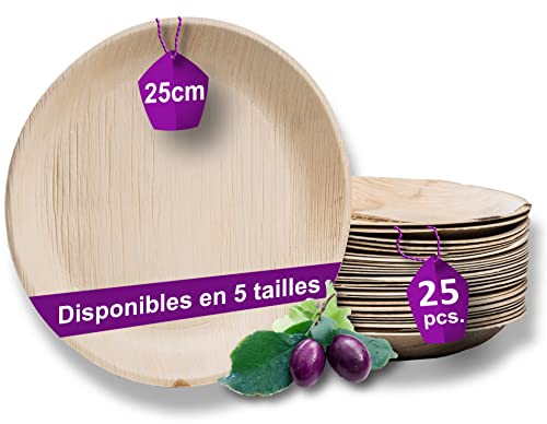 Waipur Assiette Palmier Bio - 25 Assiettes Rondes Ø 25 cm – Vaisselle Jetable de Qualité Supérieure - Stable, Naturelle et Biodégradable – Assiette Bambou similaire
