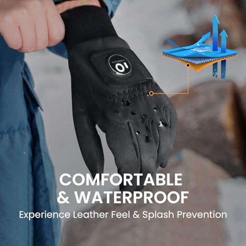 Winter Golf Gloves Men Left Hand Right with Ball Marker Grip Performance 1 Pair, Cold Weather Windproof Waterproof Size Small Medium ML Large XL (Black, Medium) by FINGER TEN - Image 4