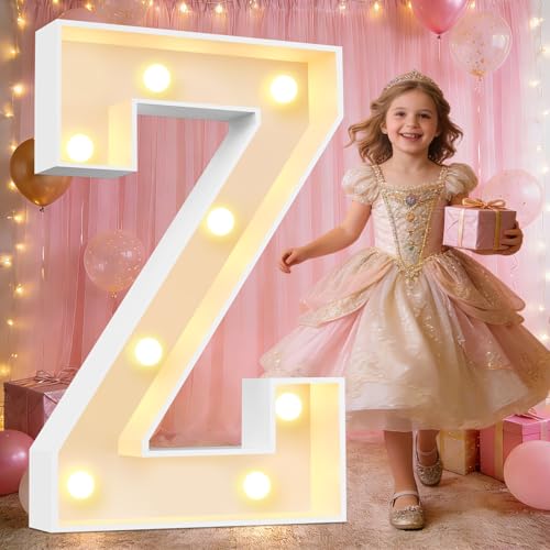 Pooqla 3FT LED Marquee Light Up Letters, Big Mosaic Z Sign 3 Feet Tall, Giant for Balloons Birthday Anniversary Wedding Party Decoration, Warm White