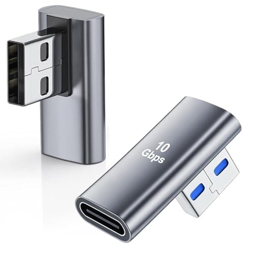 Image of Verilux 2Pcs Right Angle Type C Female to USB Male Adapter, Type C to USB 3.1 Charger Converter Support 10Gbps Speedy Data Transfer Compatible with iPhone 17 /16 /15, Galaxy S26 /S25 /S24, MacBook