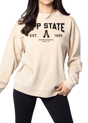 chicka-d Women's Oversized Dropped Shoulder Crewneck Fleece Sweatshirt | NCAA Arch Over Icon Neutral, Appalachian State Mountaineers, Neutral, X-Large