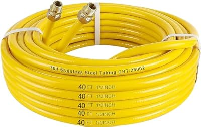 40FT 1/2''CSST Gas Line Flexible Gas Line, CSST Corrugated Stainless Steel Tubing Pipe, Natural Gas Line Propane Pipe Conversion Kit Grill Hose with 2 Male Adapter Fittings (40ft-1/2)