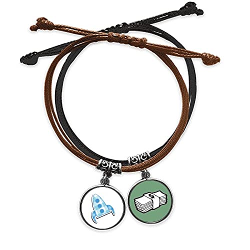 Pulsera alienígena espacial de cuero negro ajustable para hombre y mujer