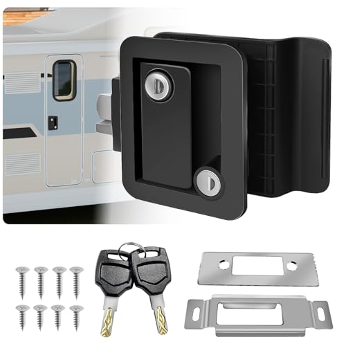 ToBeGreat Black RV Door Lock Replacement Upgraded RV Door Latch with Paddle Deadbolt 2 Keys Camper Door Lock for Travel Trailers Horse Cargo Hauler Zinc Alloy Trailer Entry Door Latch Replacement