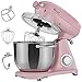 Arebos Robot Pâtissier Professionnel 1800W Retro | Rose | Faible Bruit | Robot de Cuisine Multifonction avec Fouet, Batteur, Crochet | Bol d'Acier Inoxydable 6 Litres | 6 Vitesses