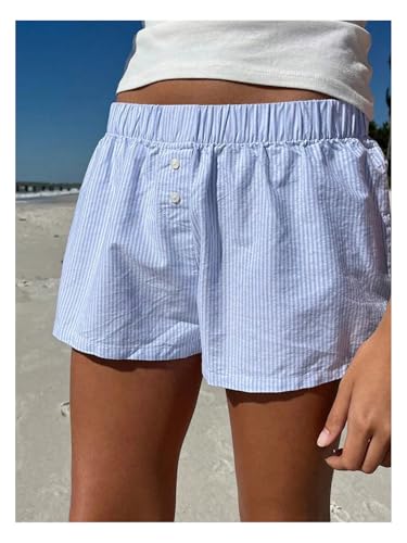 Women's Boxer Shorts Striped Straight Leg Low Rise Baggy Shorts Lounge Pajama Bottoms Shorts3