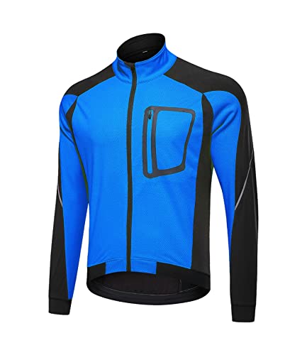 XXXZZL Sports Fahrradjacke Herren Winter Thermo Radjacke Winddichte & wasserdichte mit Reflektierendem für Radfahren Mountainbike, Laufen, Wandern, Bergsteigen,Blau,4XL Cover