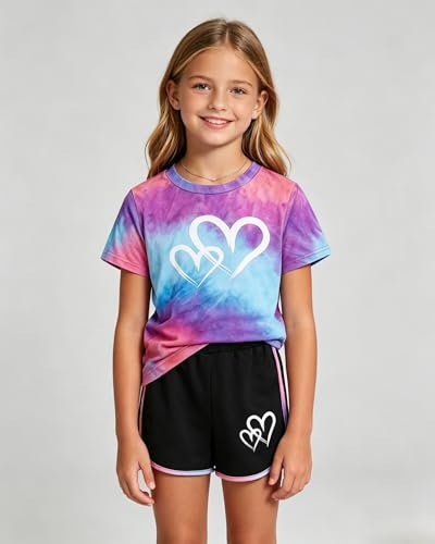 Image of Tween Girls Clothes Summer Short Sleeve T-Shirt and Shorts Set Casual Two Pieces Outfit Size 8 13