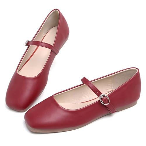 Image of LUXINYU Women's Slip on Flats,Classy Round Toe Solid Classic Mary Jane Ballet Dance Shoes Soft Comfortable PU Flat Shoes
