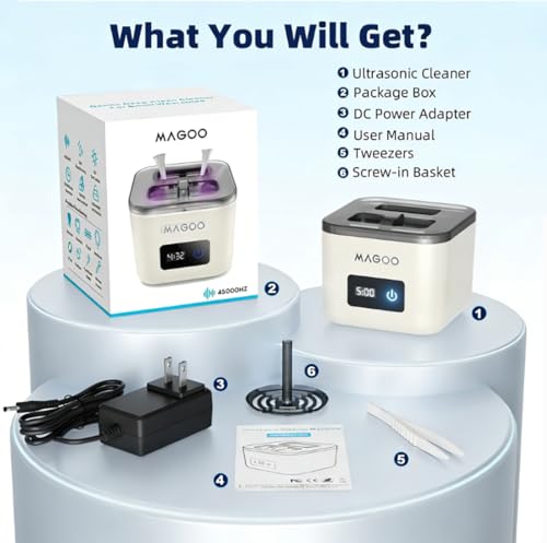 Image of Ultrasonic Retainer Cleaner Machine, Denture Cleaner for Aligners Night Guards Braces Mouth Guards Toothbrush Heads,All-in-One Dental & Jewelry Cleaner, 45kHz 200ML, Dual Modes