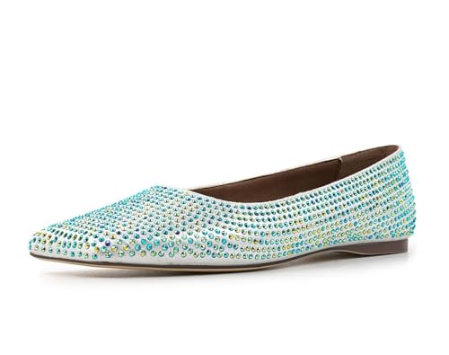 Women's Crystal Rhinestone Ballet Flats Square Toe Slip-On Casual Dress Shoes