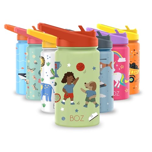 BOZ Botella Agua Niños, Cantimplora Infantil de Acero Inoxidable Infantil, con Tapa Antigoteo Niños para o Agua Criança, Sin BPA, Apta Lavavajillas (14 oz (414 ml) (Perros Deportivos)