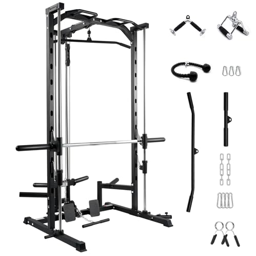 Image of RitFit Smith Machine Power Rack with LAT-Pull Down System, Landmine, Barbell Bar, Plate Storage Pegs and More Training Attachment