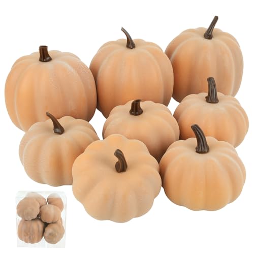 Image of Ghrdopy Fake Pumpkins, 8 Pcs Orange Artificial Pumpkins, Plastic Pumpkins for Thanksgiving Party Table Centerpiece Autumn Home Decoration-C