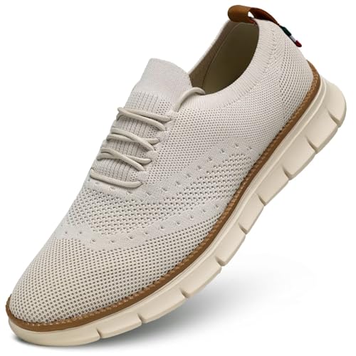 Mens Oxfords Lace-Up Lightweight Casual Shoes Fashion Sneakers Walking Shoes Dress Shoes Beige