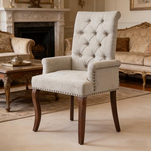 Ball & Cast Chenille Dining Chairs with Arms,Mid-Century...