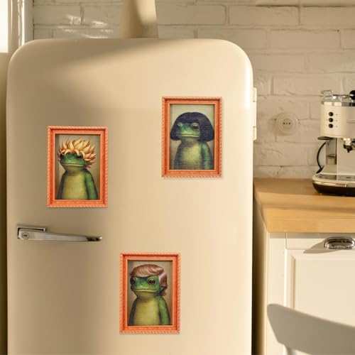 3PCS Funny Frog Fridge Magnet, Cute Retro Mini Framed Frog Art Magnet, Funny Retro Art Wooden Magnet Frames with Strong Hold，Quirky Mini Frog Fridge Magnet for Fridge or Magnetic Board (Wood Frame 1) - image 6