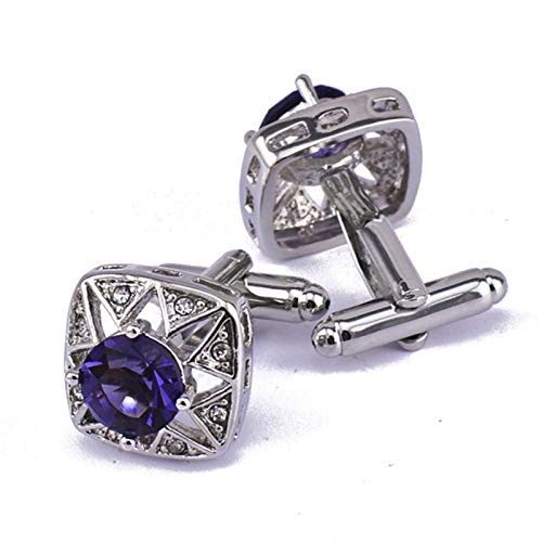 Mancuernillas cuadradas KnBoB con cristal cubic zirconia morado y plateado miniatura 1