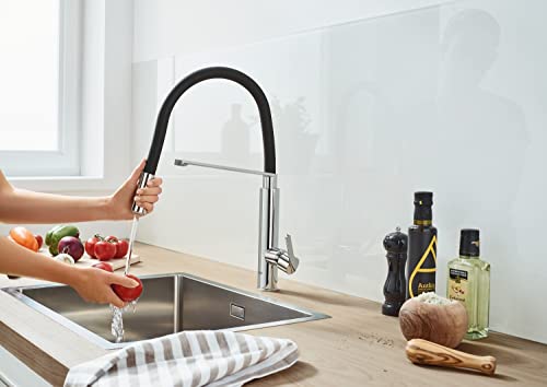 GROHE Feel, Profi Küchenarmatur mit 2 Strahlarten (Wasserhahn für die Küche mit ausziehbarer Profibrause und magnetischem Docking, 360° schwenkbar, werkzeugfreie Montage), chrom, 31489000