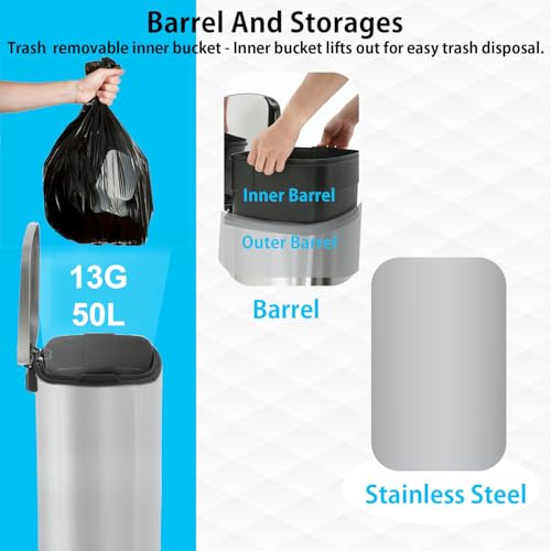 image for PayLessHere 13 Gallon (50L) in Home Recycling Bin Kitchen Stainless St