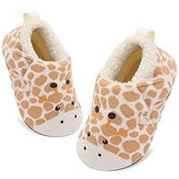 JOINFREE Toddler Slippers Boys Girls Adjustable House Shoes Barefoot Sock Shoes with Rubber Sole Baby Comfort Warm Indoor Outdoor Walking Shoe Giraffe 6-7 Toddler