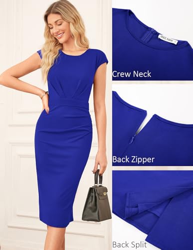 GRACE KARIN Women's Cap Sleeve Work Pencil Dress, Business Office Bodycon Sheath Dress,Church Ruched Midi Dress Royal Blue XL — view 4