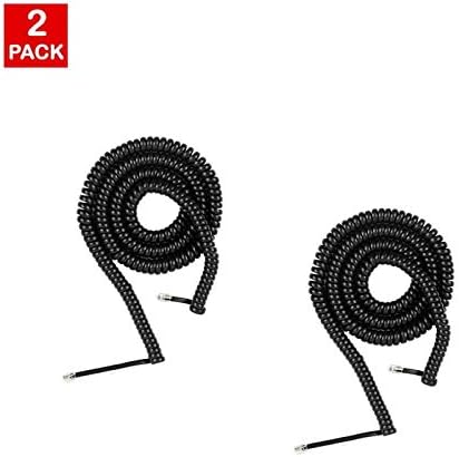 20FT US General Black Phone Handset Curly Cord Cable (2 Pack), Universally Compatible 20 Feet (6M) Cable 4P4C 4in Lead