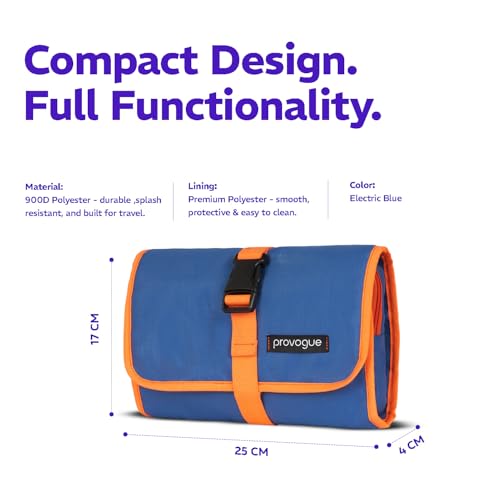 Image of Provogue Trifold Toiletry Kit for Men and Women, Polyester Cosmetic kit, Travel Organiser Pouch with Foldable Design and Buckle Closure, Travel Accessory for Men and Women, Electric Blue