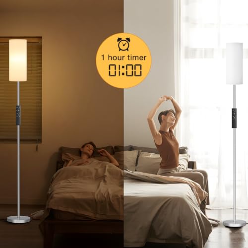 Aooshine Floor Lamps, 64" Modern Standing Lamp for Living Room with White Shade and Silver Pole(9W Bulb Included) - Image 5