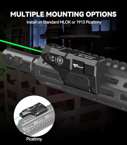 VOTATU M7L-G Picatinny/Mlok Green Laser Sight for Rifle - High/Low Modes Output Laser Beam with Easy Pressure Pad Switch, Tactical Strobe Mode and Magnetic Rechargeable
