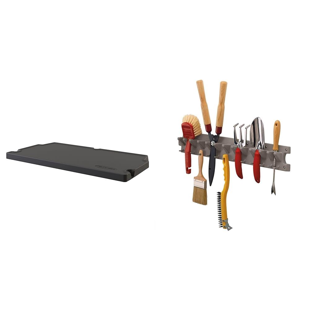 Suncast Vertical Shed Shelf Kit, Space-Saving Shelf for Vertical Outdoor Storage Shed & 2' Wall Mount Tool Organizer for Hanging Lawn and Garden Tools, 30 lb. Weight Capacity, Gray