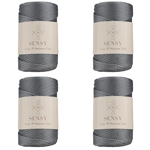 S Sensy 5mm - Premium Polypropylene Macrame Cord, 4 Skeins, Gray, 104 Yards