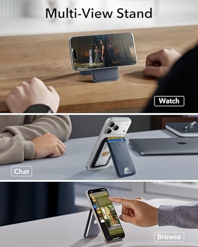 Image of ESR Upgraded for MagSafe Wallet,5 Card Holder,RFID Blocking,Magnetic Wallet for iPhone with Adjustable Stand,Slim for iPhone 17e /17 /16 /15 /14 /13 /12,Google Pixel 10 /Pro /Pro XL,Not for Mini,Dark Blue