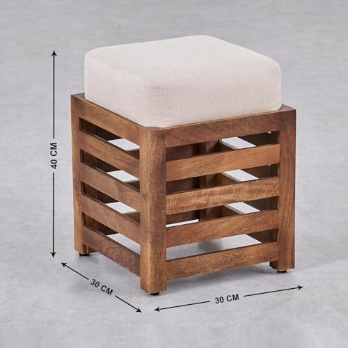 Image of Multipurpose Wooden Puffy for Sitting, Dressing Table, & Footrest Solid Wood Stool with Cushion for Living Room & Bedroom Balcony etc. (Black)