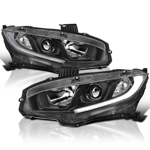 SPEC-D TUNING Black LED DRL Strip Projector Headlights Compatible with