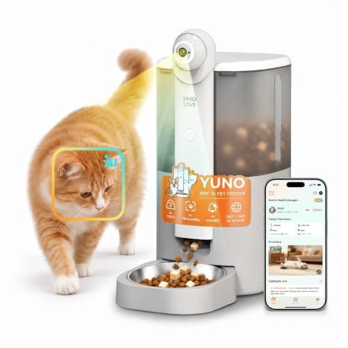 HHOGENE 5L Futterautomat Katze mit Kamera & 1080P Nachtvision, automatischer Katzenfutterautomat KI-Fütterungsplan, App-Steuerung per 2,4G/5G WLAN, Frische-Guard für Trockenfutter, 30 Tage Vorrat