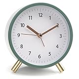 AOLOX Alarm Clock 4.5' Bedside Analog Alarm Clock for Bedroom Battery Operated Round Clock with Backlight, Green White