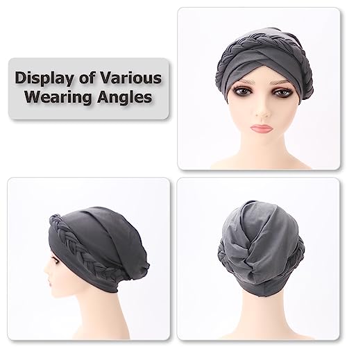 Image of DRESHOW Turban Pre-Tied Twisted Hat Thread African Head Wraps for Black Women Chemo Cancer Cap Braid Hair Cover