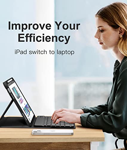 Image of Hamile iPad 10th Generation Case with Keyboard - Keyboard Case for iPad 10.9 Inch 2022, 7 Colors Backlit Wireless Detachable Folio Keyboard Cover with Pencil Holder for iPad 10th Gen (Black)