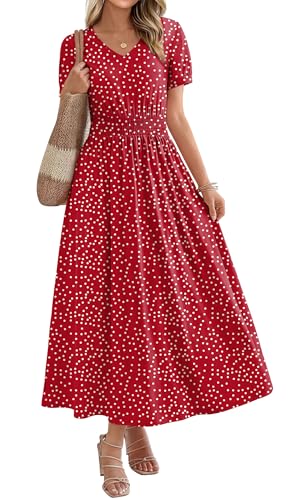 OFEEFAN Plus Size Red Polka Dot Maxi Dresses for Women Ladies Summer Midi Sundresses Long Dress Spring Beach Vacation Outfits Fashion Clothing 2026 Trendy Resort Wear A Line Flowy XL