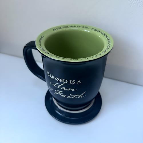 Man of Faith Ceramic Mug and Coaster Set of 1, Birthday, Christmas, and Father's Day Gift for Christian Men, 14 Ounce, by Abbey Gift