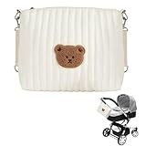 ZHITENG Windeltasche für Unterwegs, Tragbare Wickeltasche, Babywindeltasche mit Stickerei Bär, Mini Organizer für Mama, mit Kinderwagen Haken, Reißverschluss für Reise und Alltag, Weiß